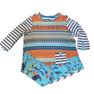 Westbound Women’s Asymmetrical Blue and White Striped Top